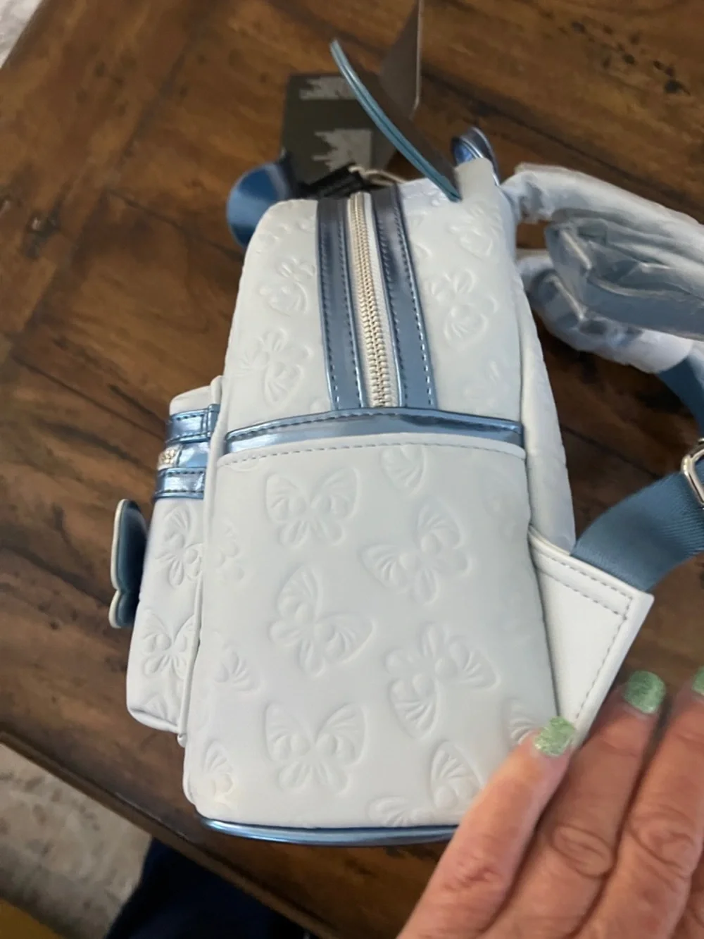 Loungefly Cream & Metallic Blue Butterfly Mini Backpack